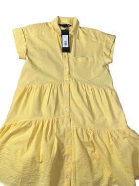 Veronica Beard Jeans Yellow Harris Dress Women’s Midi Shirt Dress Belted Cotton
